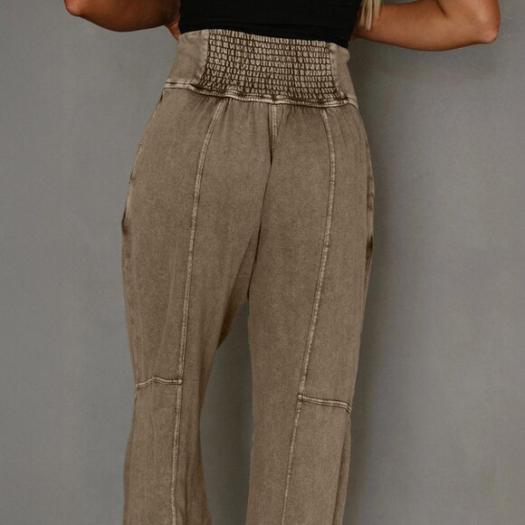 B349 Elmwood Mineral Wash Jogger Style High Waist Casual Pants - Picture 3 of 4